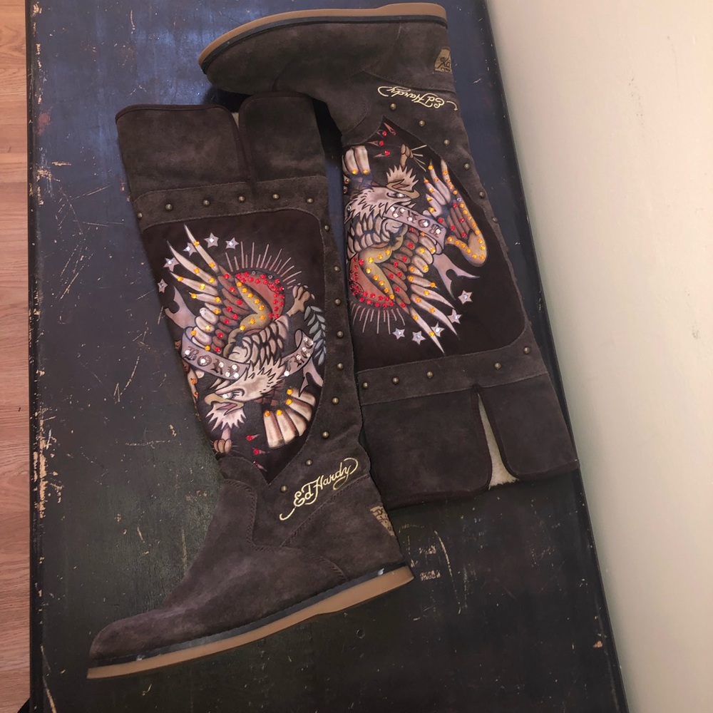 Ed Hardy Knee High Boots